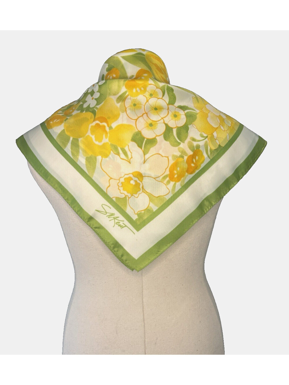 Vintage 1978 Avon SM Kent Signed Burst of Spring Acetate Scarf 27" Sq EUC